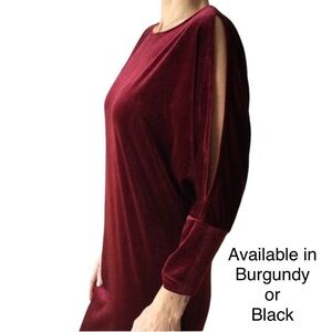 Jeanne Beker Velour Midi Evening Dress Burgundy